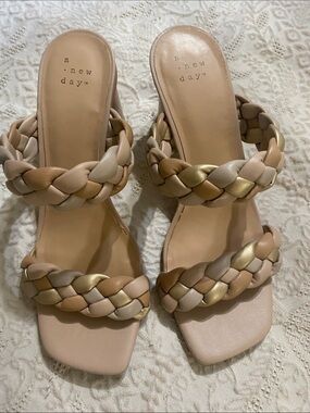 a new day Braided Double-Strap Slide Heels in Neutral Multi